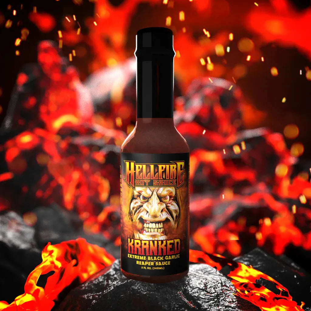 Hellfire Hot Sauce Kranked Extreme Black Garlic Reaper Sauce
